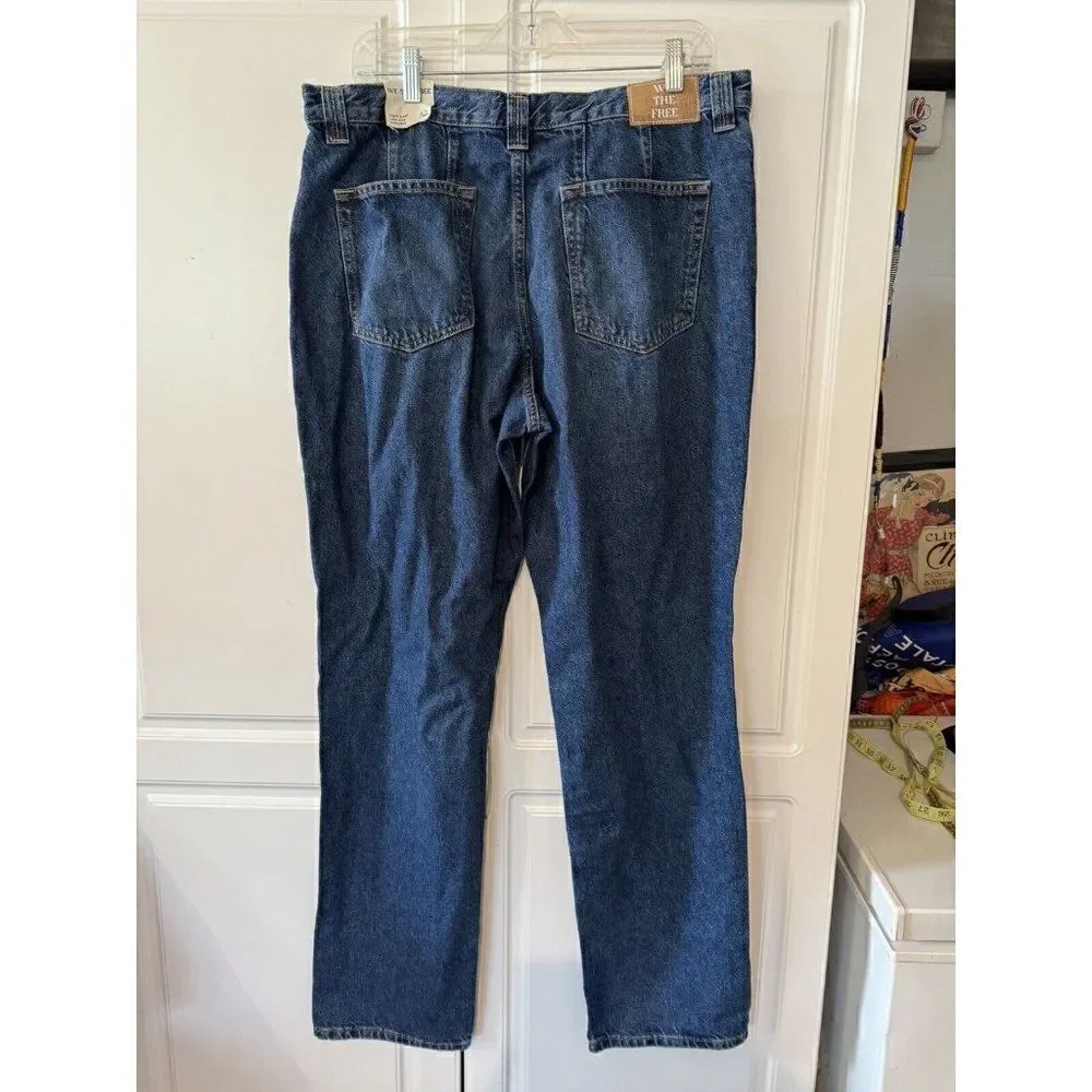 NWT FREE PEOPLE Sz 32 CRVY SIREN LOW RISE STRAIGHT JEANS DARK BLUE